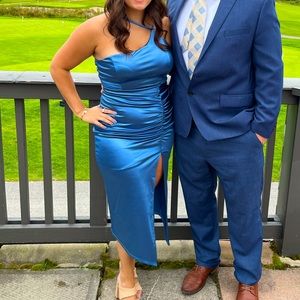 Blue Midi Dress with Slit